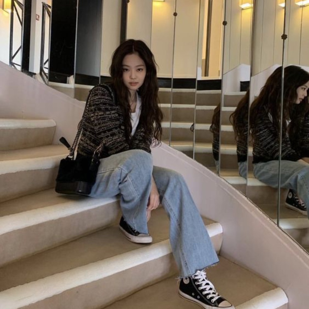 Blue Wide Straight Jeans | Jennie – BlackPink